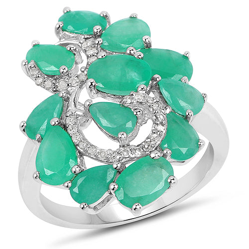 3.57 Carat Genuine Emerald and White Diamond .925 Sterling Silver Ring on sale at MyriadMart
