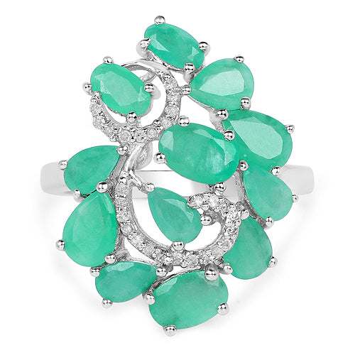 3.57 Carat Genuine Emerald and White Diamond .925 Sterling Silver Ring on sale at MyriadMart