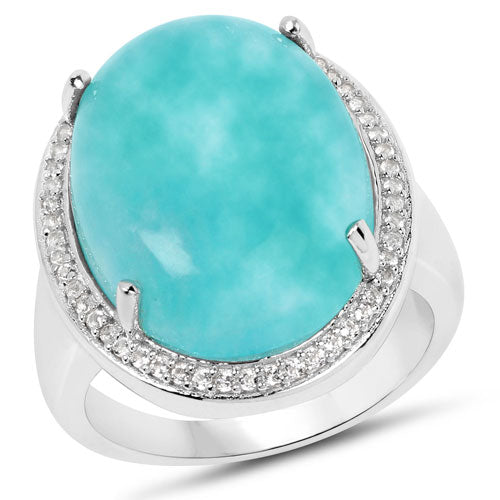 15.09 Carat Genuine Amazanite And White Topaz .925 Sterling Silver Ring on sale at MyriadMart