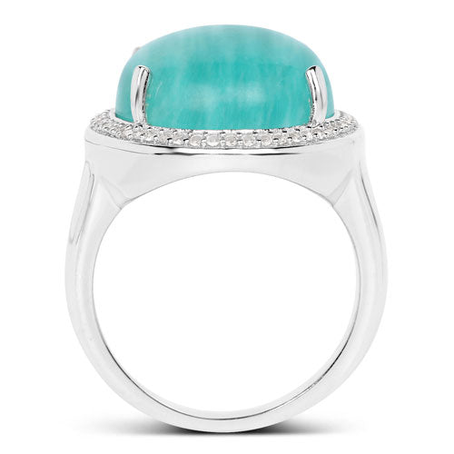15.09 Carat Genuine Amazanite And White Topaz .925 Sterling Silver Ring on sale at MyriadMart