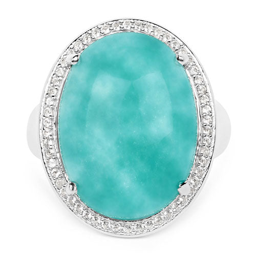 15.09 Carat Genuine Amazanite And White Topaz .925 Sterling Silver Ring on sale at MyriadMart