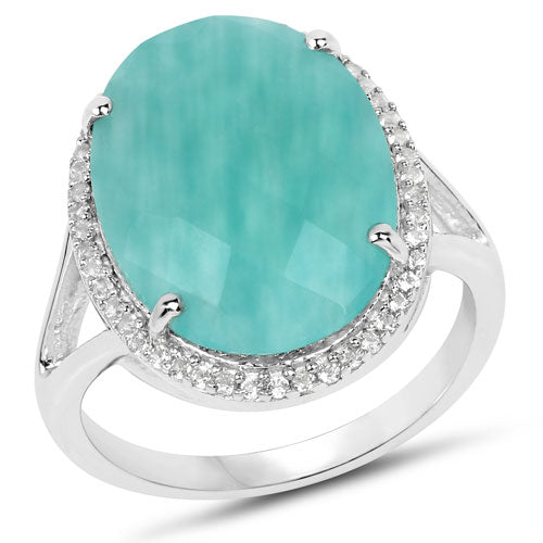 8.14 Carat Genuine Amazonite And White Topaz .925 Sterling Silver Ring on sale at MyriadMart