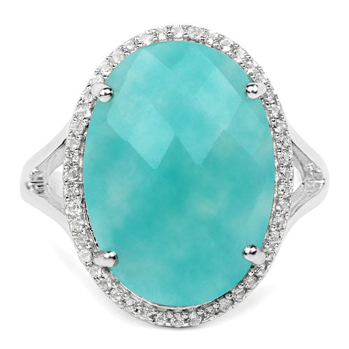 8.14 Carat Genuine Amazonite And White Topaz .925 Sterling Silver Ring on sale at MyriadMart