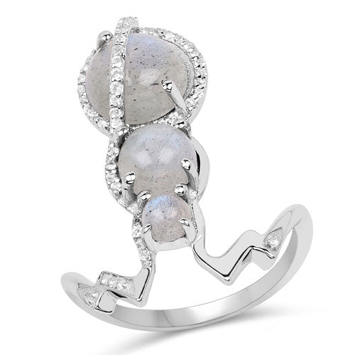 2.79 Carat Genuine Labradorite And White Topaz .925 Sterling Silver Ring on sale at MyriadMart