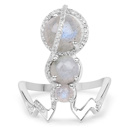 2.79 Carat Genuine Labradorite And White Topaz .925 Sterling Silver Ring on sale at MyriadMart