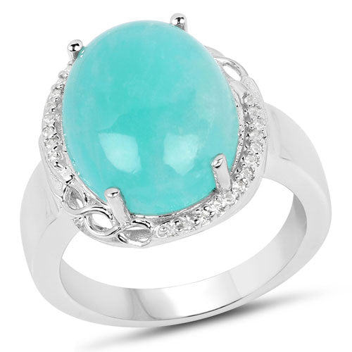 7.86 Carat Genuine Amazonite And White Topaz .925 Sterling Silver Ring on sale at MyriadMart