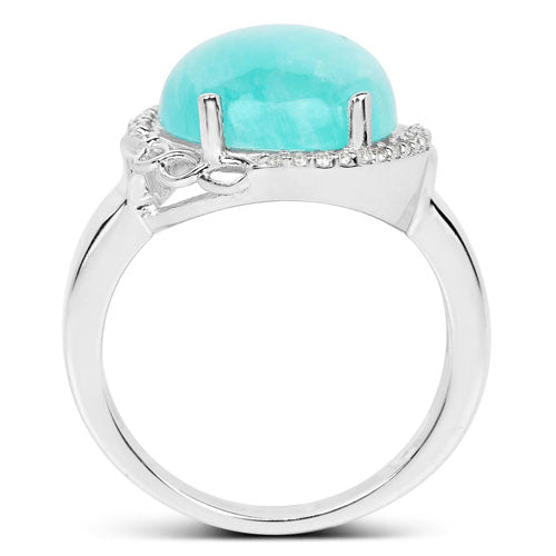 7.86 Carat Genuine Amazonite And White Topaz .925 Sterling Silver Ring on sale at MyriadMart