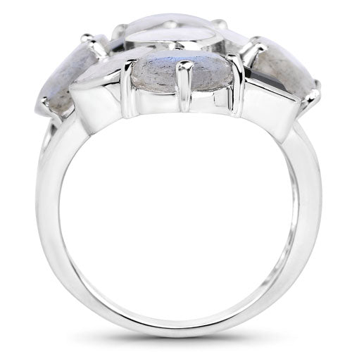 10.30 Carat Genuine White Rainbow Moonstone, Labradorite And Black Onyx .925 Sterling Silver Ring on sale at MyriadMart