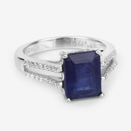 3.07 Carat Glass Filled Sapphire and White Zircon .925 Sterling Silver Ring on sale at MyriadMart