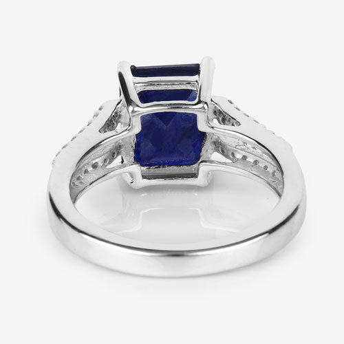 3.07 Carat Glass Filled Sapphire and White Zircon .925 Sterling Silver Ring on sale at MyriadMart
