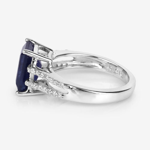 3.07 Carat Glass Filled Sapphire and White Zircon .925 Sterling Silver Ring on sale at MyriadMart