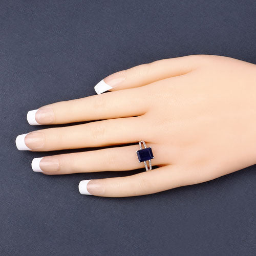 3.07 Carat Glass Filled Sapphire and White Zircon .925 Sterling Silver Ring on sale at MyriadMart