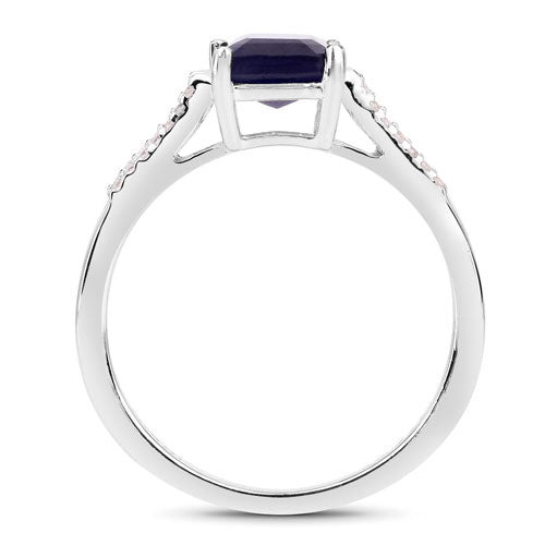 3.07 Carat Glass Filled Sapphire and White Zircon .925 Sterling Silver Ring on sale at MyriadMart