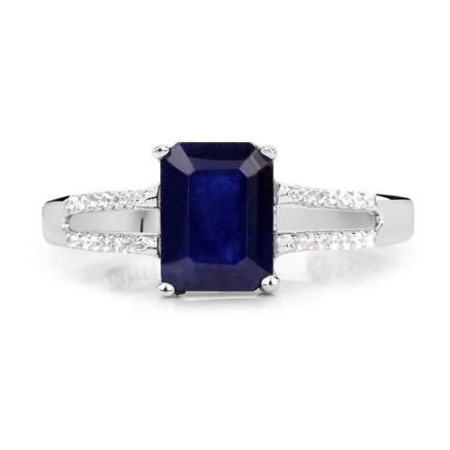 3.07 Carat Glass Filled Sapphire and White Zircon .925 Sterling Silver Ring on sale at MyriadMart