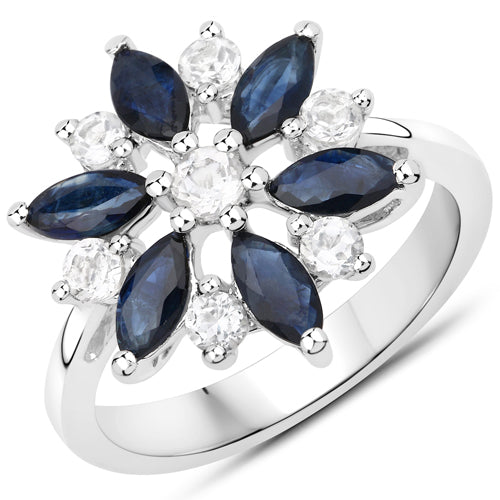 2.09 Carat Genuine Blue Sapphire and White Topaz .925 Sterling Silver Ring on sale at MyriadMart