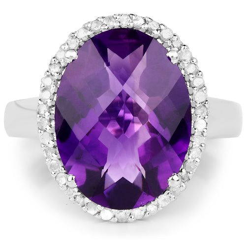 7.94 Carat Genuine Amethyst and White Diamond .925 Sterling Silver Ring on sale at MyriadMart