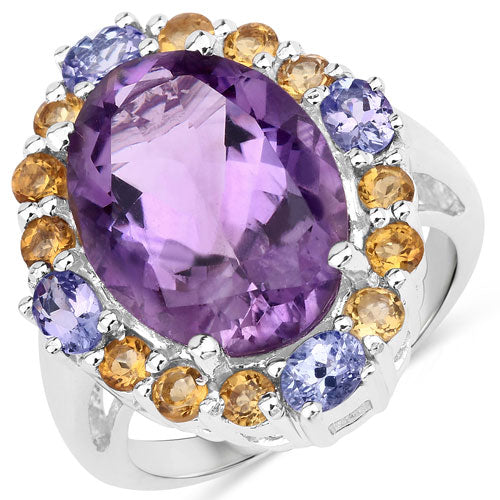 "9.66 Carat Genuine Amethyst, Citrine and Tanzanite .925 Sterling Silver Ring on sale at MyriadMart
