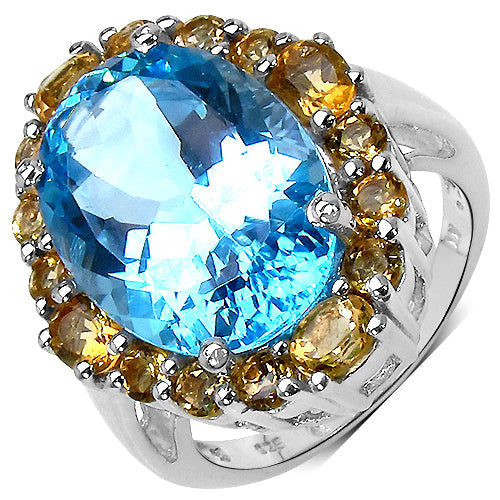 12.73 Carat Genuine Blue Topaz & Citrine .925 Sterling Silver Ring on sale at MyriadMart