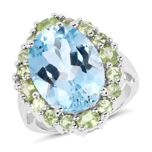 12.77 Carat Genuine Blue Topaz and Peridot .925 Sterling Silver Ring on sale at MyriadMart
