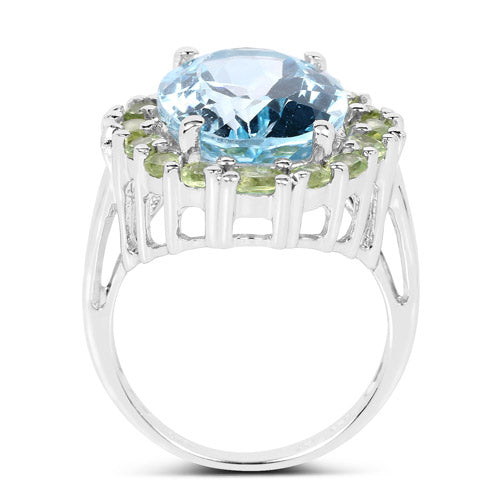 12.77 Carat Genuine Blue Topaz and Peridot .925 Sterling Silver Ring on sale at MyriadMart