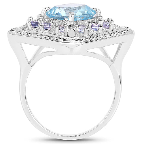 4.24 Carat Genuine Blue Topaz and Tanzanite .925 Sterling Silver Ring on sale at MyriadMart