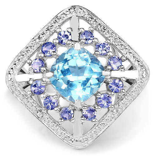 4.24 Carat Genuine Blue Topaz and Tanzanite .925 Sterling Silver Ring on sale at MyriadMart
