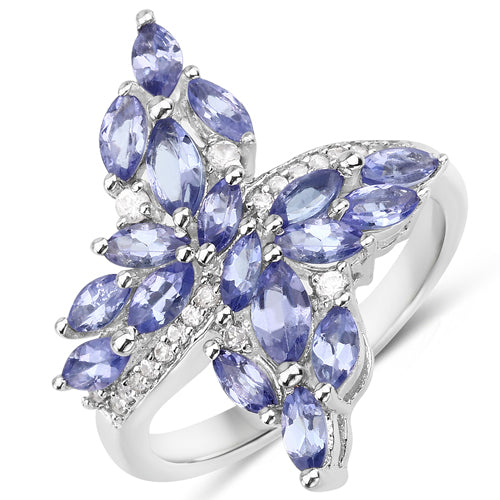 1.73 Carat Genuine Tanzanite and White Zircon .925 Sterling Silver Ring on sale at MyriadMart