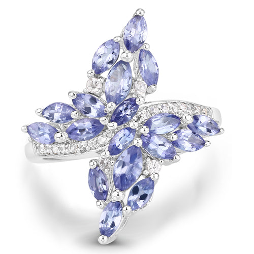 1.73 Carat Genuine Tanzanite and White Zircon .925 Sterling Silver Ring on sale at MyriadMart