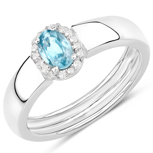 0.68 Carat Genuine Blue Zircon and White Zircon .925 Sterling Silver Ring on sale at MyriadMart