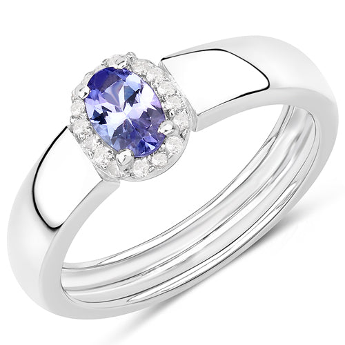 0.54 Carat Genuine Tanzanite and White Zircon .925 Sterling Silver Ring on sale at MyriadMart