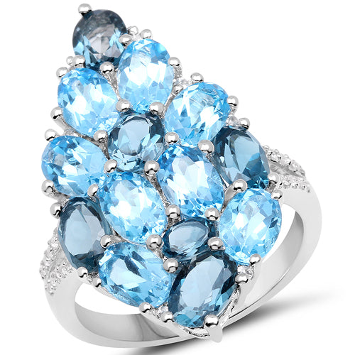 6.69 Carat Genuine Swiss Blue Topaz, London Blue Topaz and White Zircon .925 Sterling Silver Ring on sale at MyriadMart