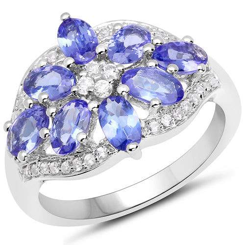 2.27 Carat Genuine Tanzanite and White Zircon .925 Sterling Silver Ring on sale at MyriadMart