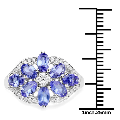2.27 Carat Genuine Tanzanite and White Zircon .925 Sterling Silver Ring on sale at MyriadMart