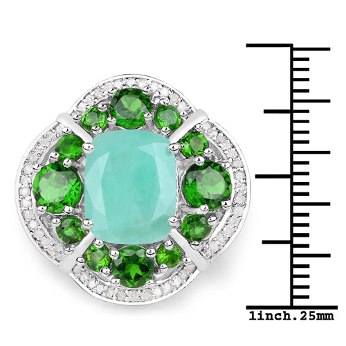 5.49 Carat Genuine Emerald, Chrome Diopside and White Diamond .925 Sterling Silver Ring on sale at MyriadMart