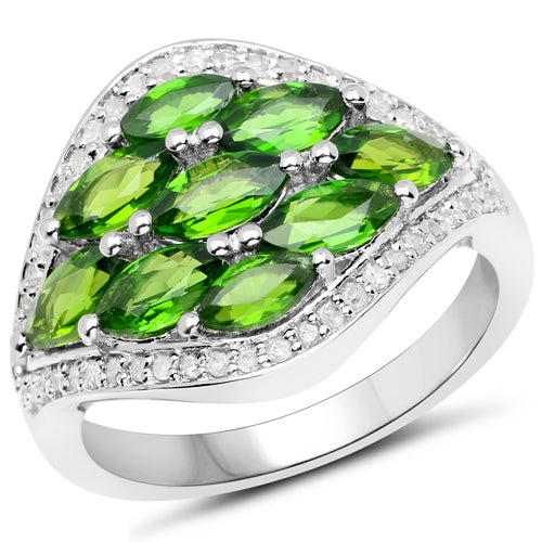 2.37 Carat Genuine Chrome Diopside and White Diamond .925 Sterling Silver Ring on sale at MyriadMart
