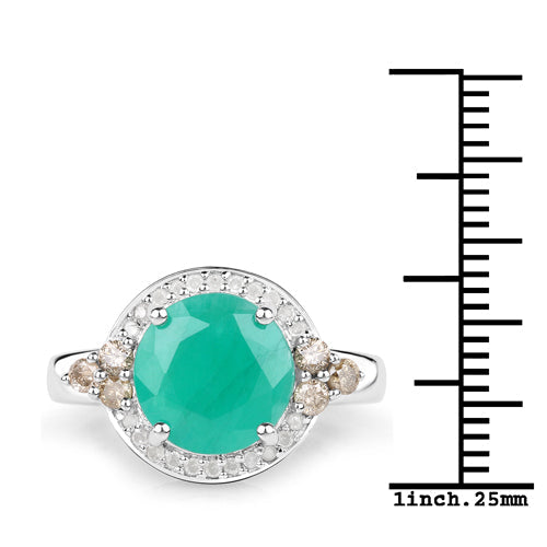3.51 Carat Genuine Emerald, Champagne Diamond and White Diamond .925 Sterling Silver Ring on sale at MyriadMart