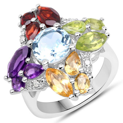 6.13 Carat Genuine Multi Stones .925 Sterling Silver Ring on sale at MyriadMart