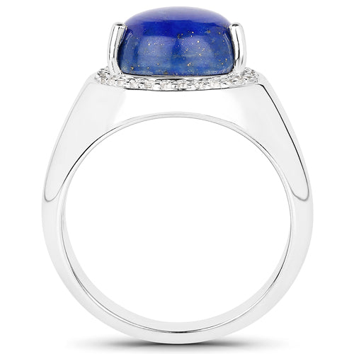 5.52 Carat Genuine Lapis and White Zircon .925 Sterling Silver Ring on sale at MyriadMart