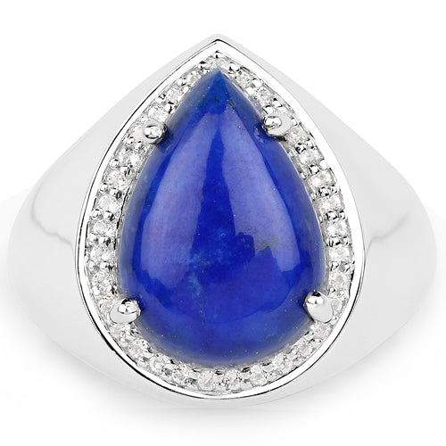 5.52 Carat Genuine Lapis and White Zircon .925 Sterling Silver Ring on sale at MyriadMart