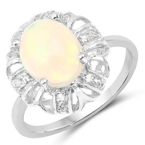 1.73 Carat Genuine Ethiopian Opal & White Topaz .925 Sterling Silver Ring on sale at MyriadMart