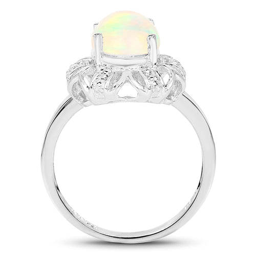 1.73 Carat Genuine Ethiopian Opal & White Topaz .925 Sterling Silver Ring on sale at MyriadMart