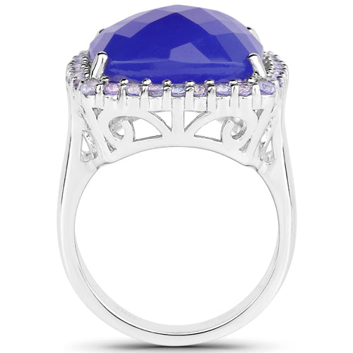 11.56 Carat Genuine Blue Chelcedonia and Tanzanite .925 Sterling Silver Ring on sale at MyriadMart