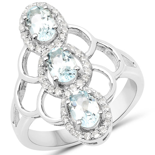 1.54 Carat Genuine Aquamarine and White Zircon .925 Sterling Silver Ring on sale at MyriadMart