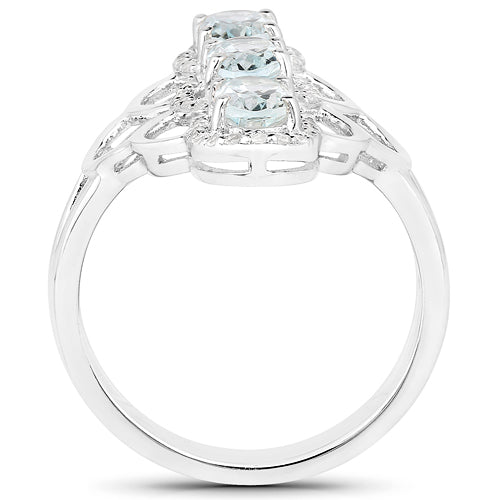 1.54 Carat Genuine Aquamarine and White Zircon .925 Sterling Silver Ring on sale at MyriadMart