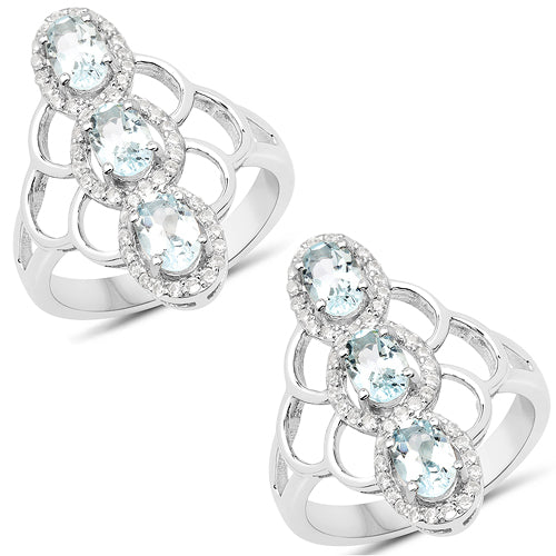 1.54 Carat Genuine Aquamarine and White Zircon .925 Sterling Silver Ring on sale at MyriadMart