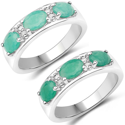 1.38 Carat Genuine Emerald and White Topaz .925 Sterling Silver Ring on sale at MyriadMart