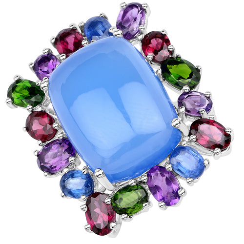 26.67 Carat Genuine Multi Stones .925 Sterling Silver Ring on sale at MyriadMart