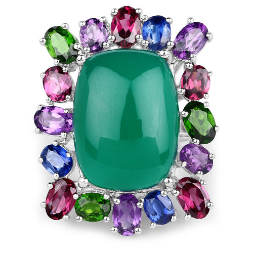 26.67 Carat Genuine Multi Stones .925 Sterling Silver Ring on sale at MyriadMart