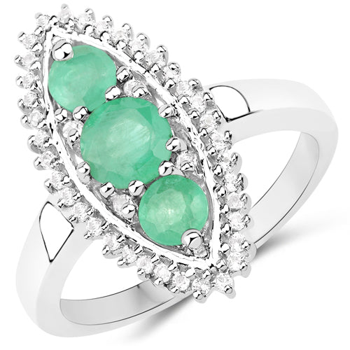 3.52 Carat Genuine Zambian Emerald and White Topaz .925 Sterling Silver 3 Piece Jewelry Set Ring, Earrings, and Pendant w/ Chain on sale at MyriadMart