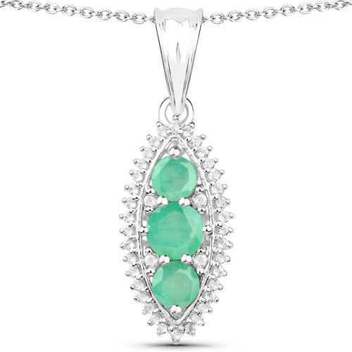 3.52 Carat Genuine Zambian Emerald and White Topaz .925 Sterling Silver 3 Piece Jewelry Set Ring, Earrings, and Pendant w/ Chain on sale at MyriadMart